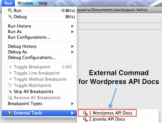 External Tools WordPress API Docs aggiunto alla lista dopo la creazione.