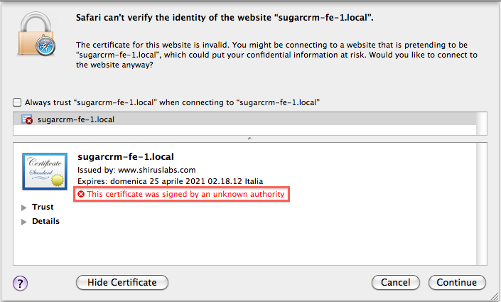 Unable to verify the first certificate